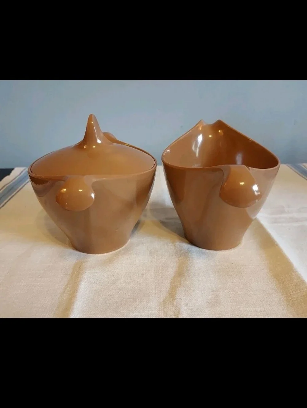 MCM Vintage Lenotex Lenox Melmac Melamine Sugar & Creamer Set Mocca Brown Nice!
